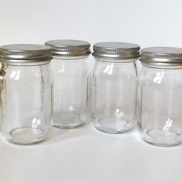 Set of 4 Mini Clear Glass BELL Storage Jars -   4 oz  Metal Lids Made in USA - Picture 5 of 8